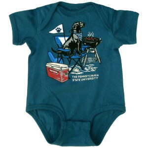 dark teal onesie with The Pennsylvania State University tailgate hound
